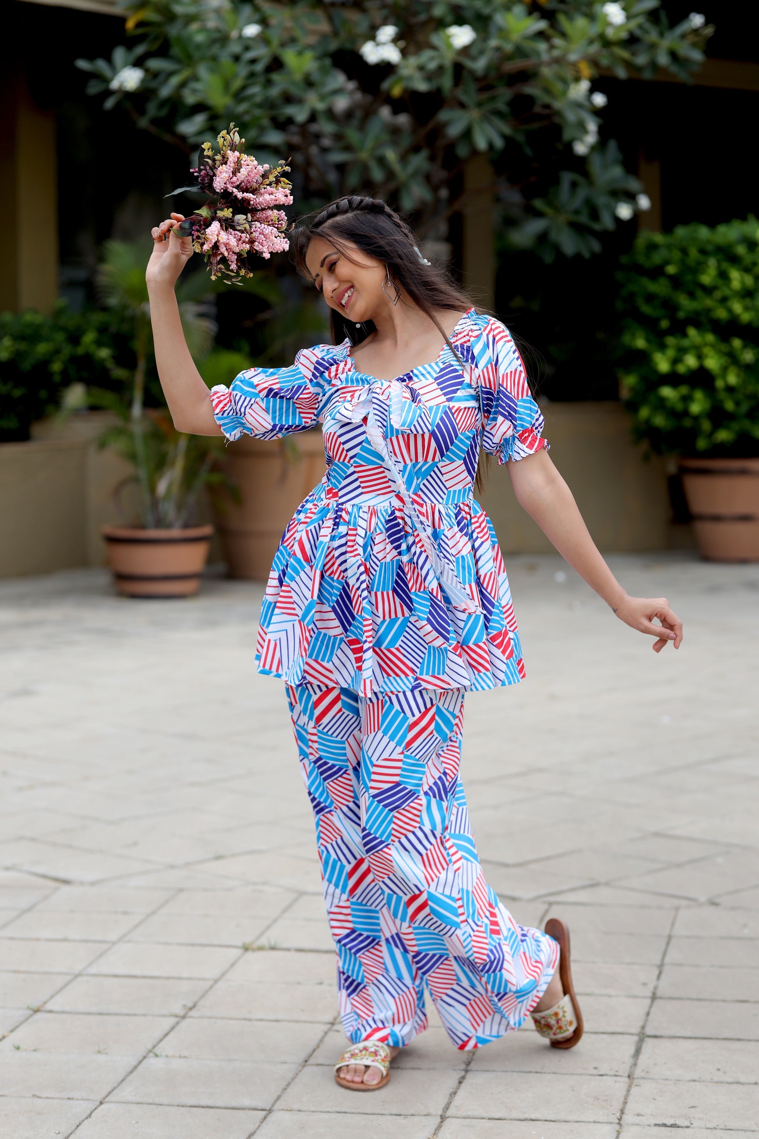 Printed Top and Palazzo Co-ord Set