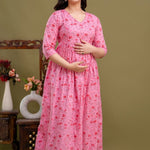 100% Cotton Rose Petal Maternity Dress Nursing-Friendly & Adjustable Waist