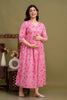 100% Cotton Rose Petal Maternity Dress Nursing-Friendly & Adjustable Waist