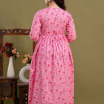 100% Cotton Rose Petal Maternity Dress Nursing-Friendly & Adjustable Waist