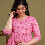 100% Cotton Rose Petal Maternity Dress Nursing-Friendly & Adjustable Waist