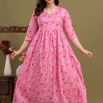 100% Cotton Rose Petal Maternity Dress Nursing-Friendly & Adjustable Waist