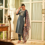 Women Sequence Embroidered Kurta With Pant And Dupata Set