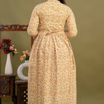 100% Cotton Golden Floral Maternity Dress Nursing-Friendly & Adjustable Waist