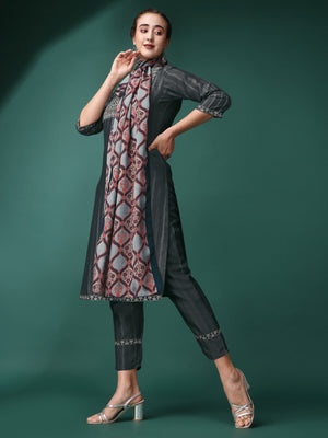 Women Sequence Embroidered Kurta With Pant And Dupata Set