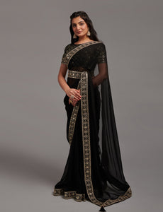 Chinon Designer Saree with Zariwork