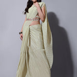 Women Crush Chinon saree with heavy multi sequins work blouse and Qamar belt