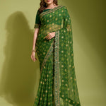 Beautiful Flower print with embroidery cut work lace Saree