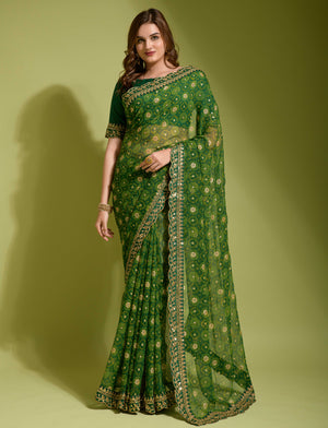 Beautiful Flower print with embroidery cut work lace Saree