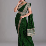 Heavy Pigment Chiffon saree with heavy zari embroidery sequins work lace and blouse With Belt