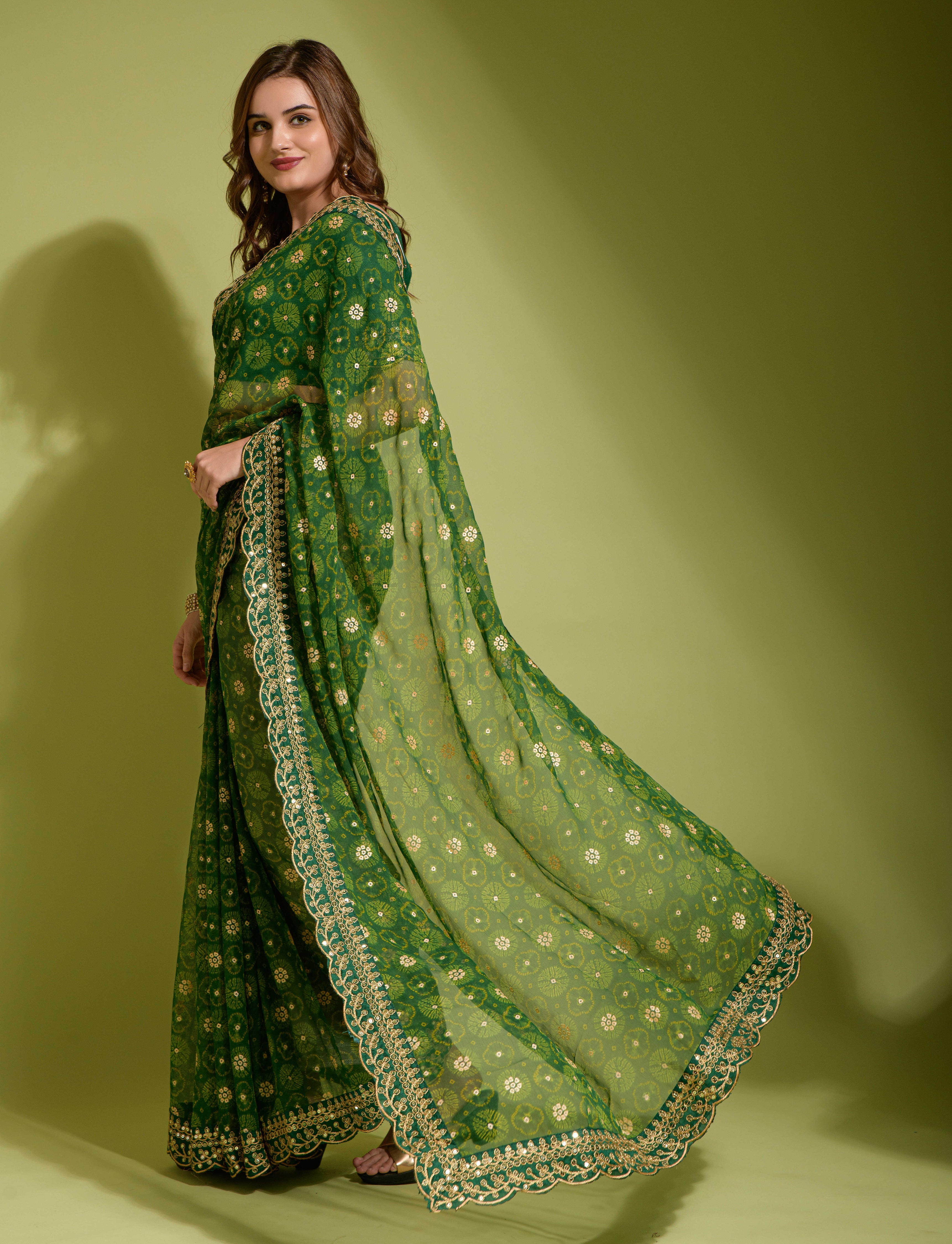 Beautiful Flower print with embroidery cut work lace Saree