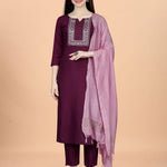 Women Cotton Blend heavy embroidery Kurta With Pant And Dupata Set