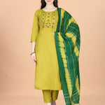 Women Cotton Blend heavy embroidery Kurta With Pant And Dupata Set