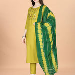 Women Cotton Blend heavy embroidery Kurta With Pant And Dupata Set