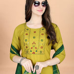 Women Cotton Blend heavy embroidery Kurta With Pant And Dupata Set