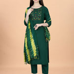 Women Cotton Blend heavy embroidery Kurta With Pant And Dupata Set