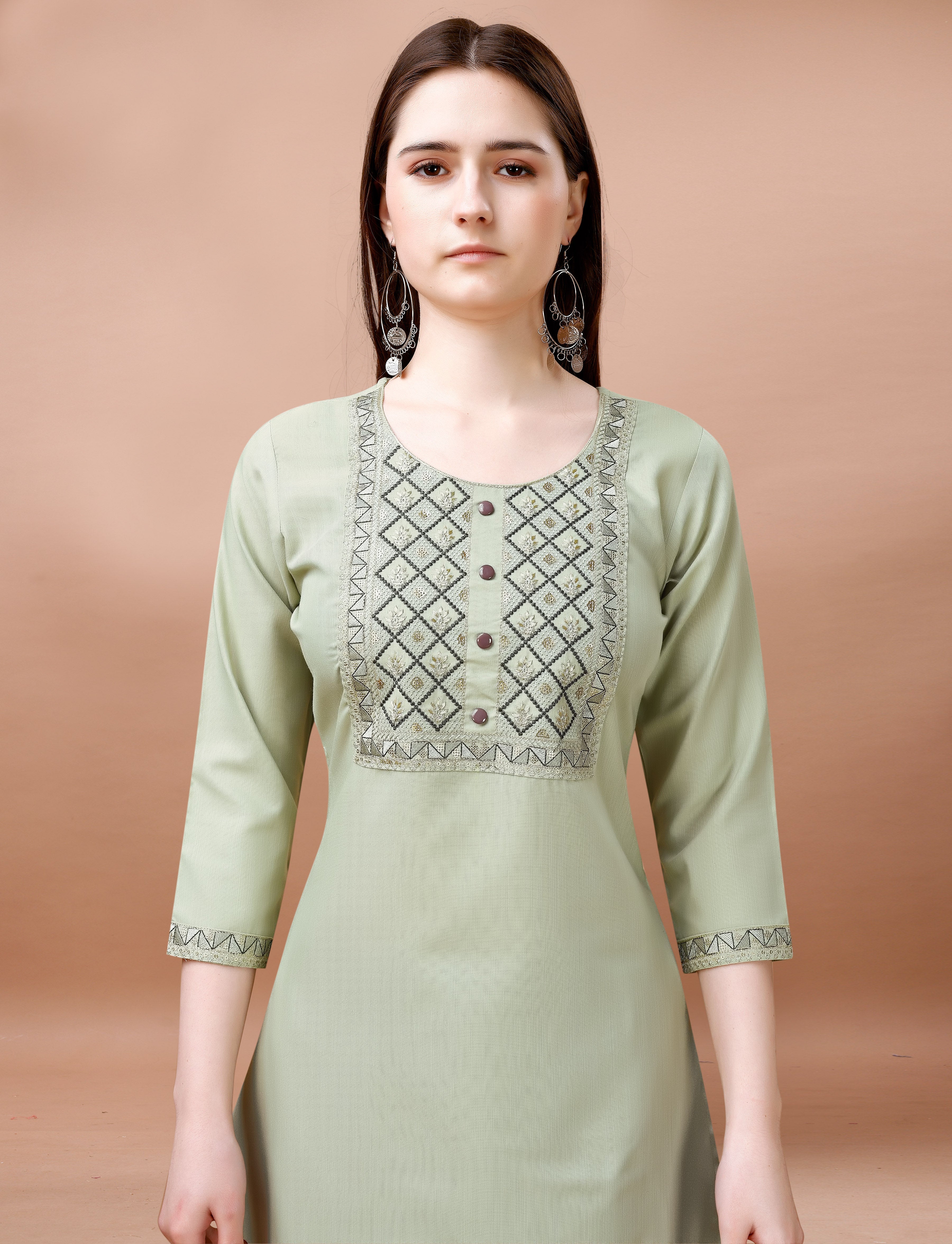 Women Cotton Blend heavy embroidery Kurta With Pant And Dupata Set