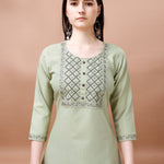 Women Cotton Blend heavy embroidery Kurta With Pant And Dupata Set