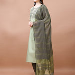 Women Cotton Blend heavy embroidery Kurta With Pant And Dupata Set