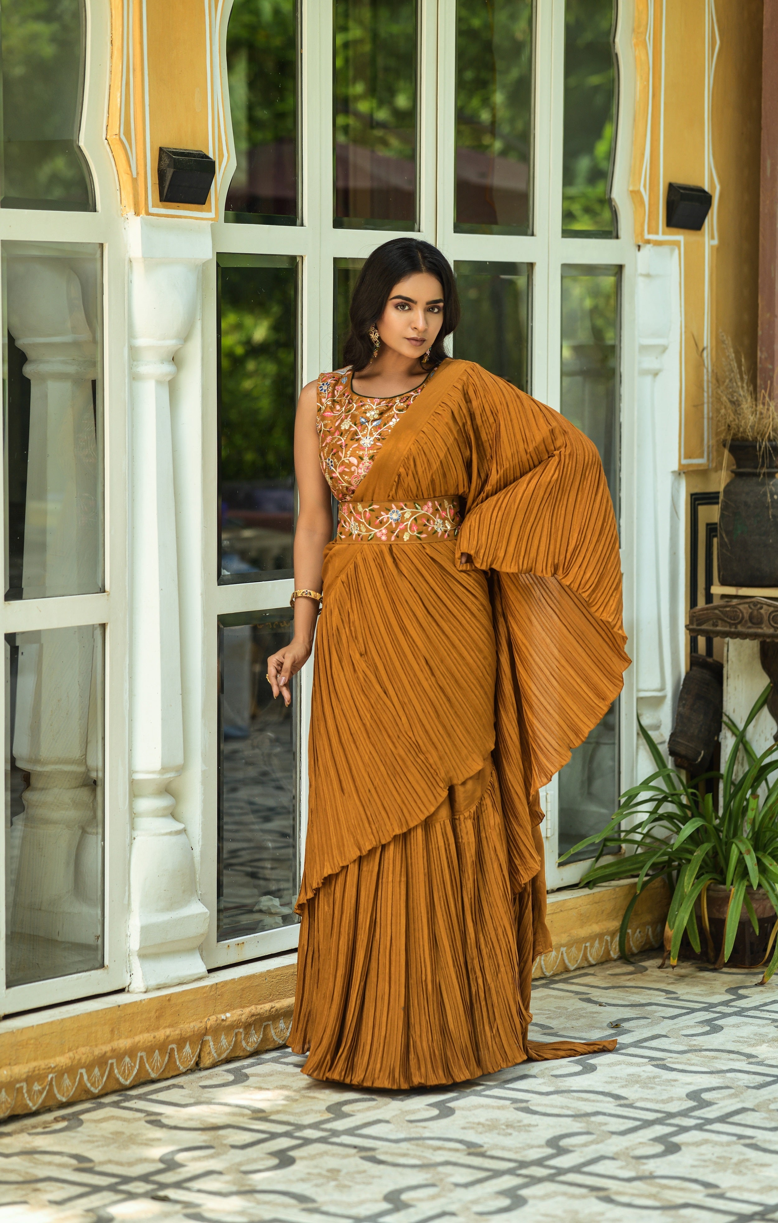 Women Crush Chinon saree with heavy multi sequins work blouse