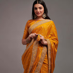 Mustard Sequins Semi Crepe Saree