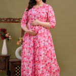 100% Cotton Blush Pink Maternity Dress Nursing-Friendly & Adjustable Waist