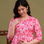 100% Cotton Blush Pink Maternity Dress Nursing-Friendly & Adjustable Waist