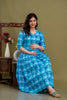 100% Cotton Ocean Blue Maternity Dress Nursing-Friendly & Adjustable Waist