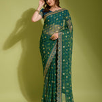 Beautiful Flower print with embroidery cut work lace Saree