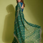 Beautiful Flower print with embroidery cut work lace Saree