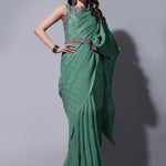 Women Crush Chinon saree with heavy multi sequins work blouse and Qamar belt