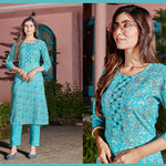 Women Cotton Blend Digital Print Kurta With Pant  Set