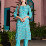 Women Cotton Blend Digital Print Kurta With Pant  Set