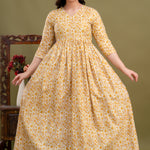 100% Cotton Golden Floral Maternity Dress Nursing-Friendly & Adjustable Waist