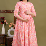 100% Cotton Coral Maternity Dress Nursing-Friendly & Adjustable Waist