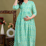 100% Cotton Aqua Maternity Dress Nursing-Friendly & Adjustable Waist