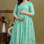 100% Cotton Aqua Maternity Dress Nursing-Friendly & Adjustable Waist