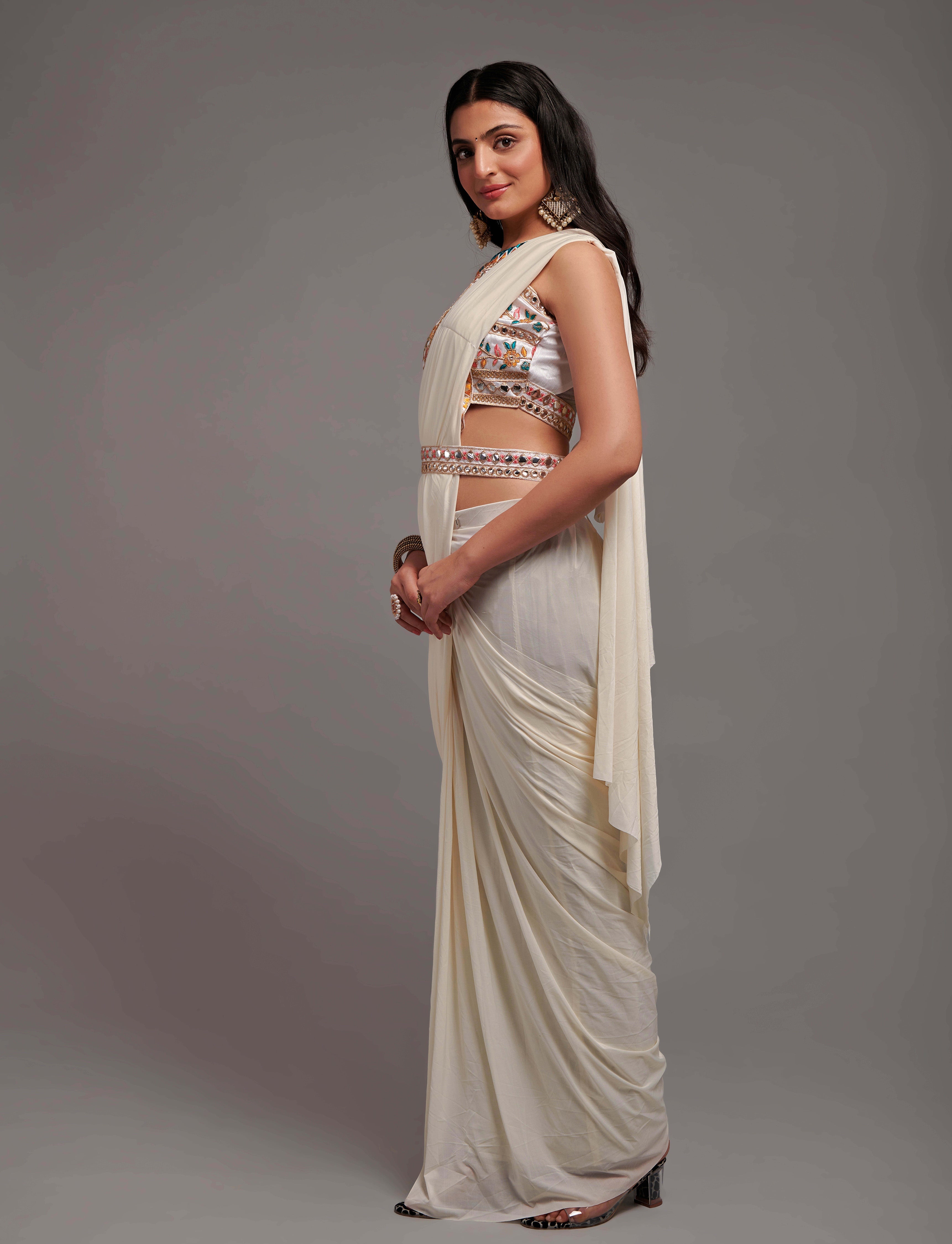 Ready to Wear Saree with Embroidered Blouse