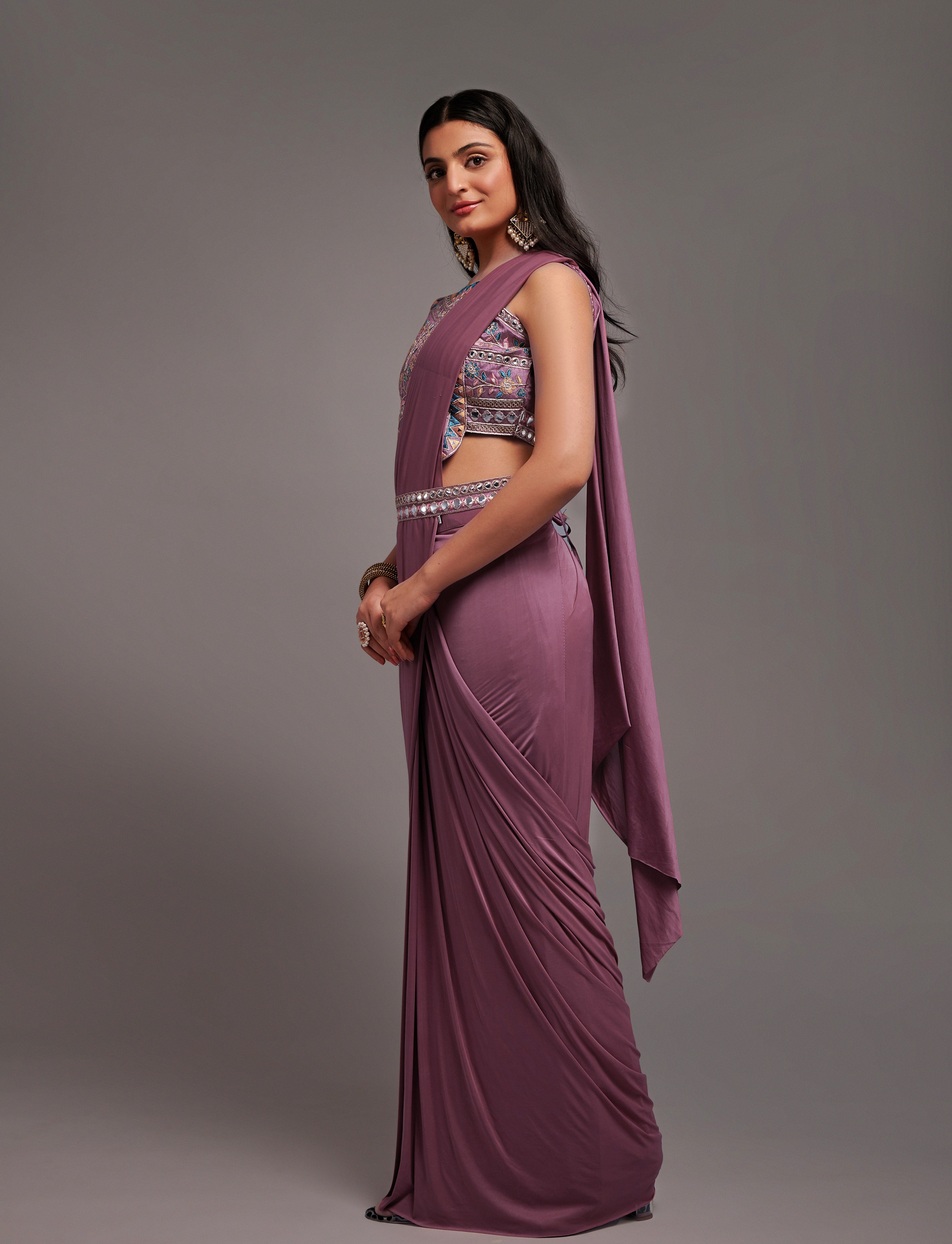 Ready to Wear Saree with Embroidered Blouse