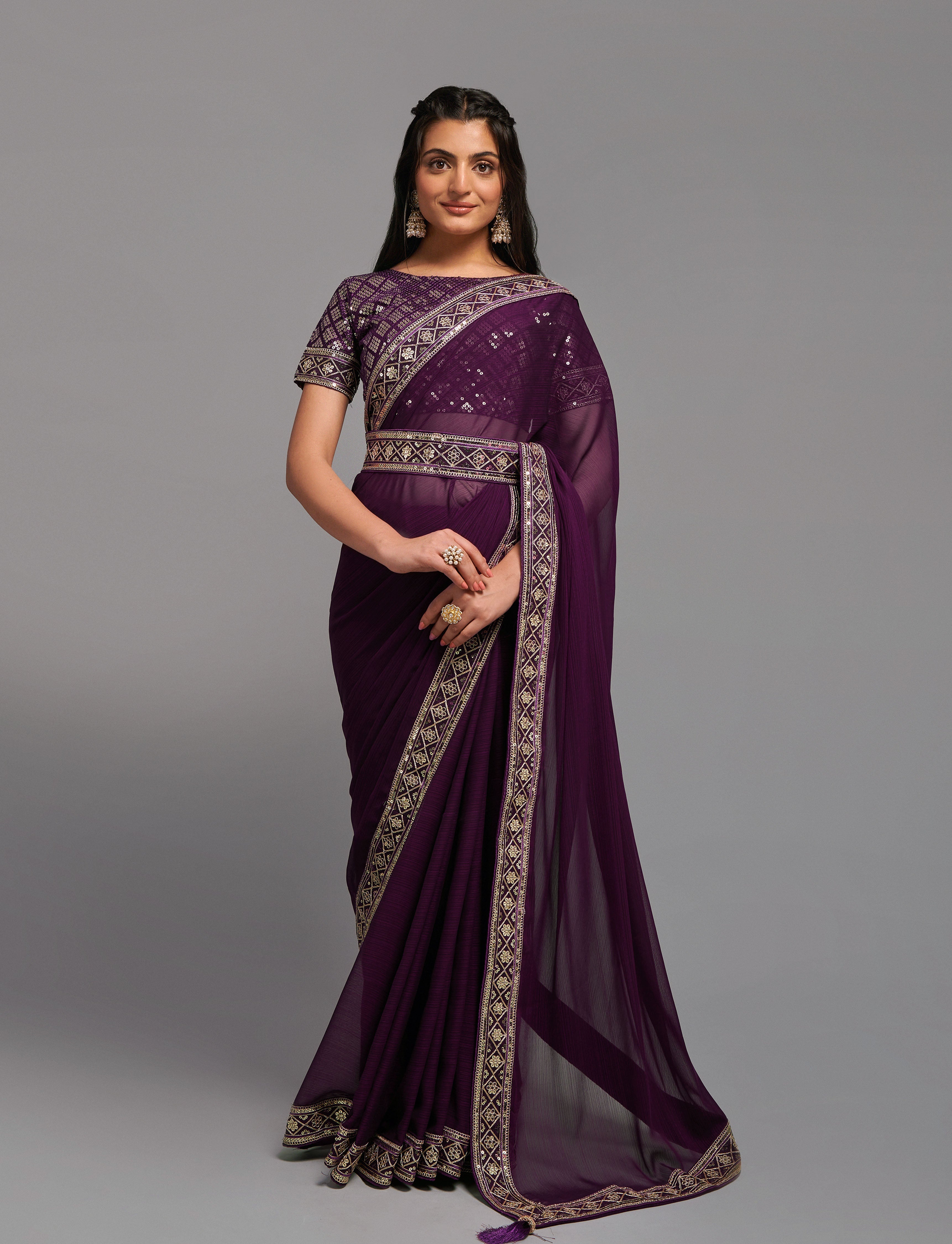 Chinon Designer Saree with Zariwork