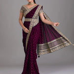 Heavy Pigment Chiffon saree with heavy zari embroidery sequins work lace and blouse With Belt