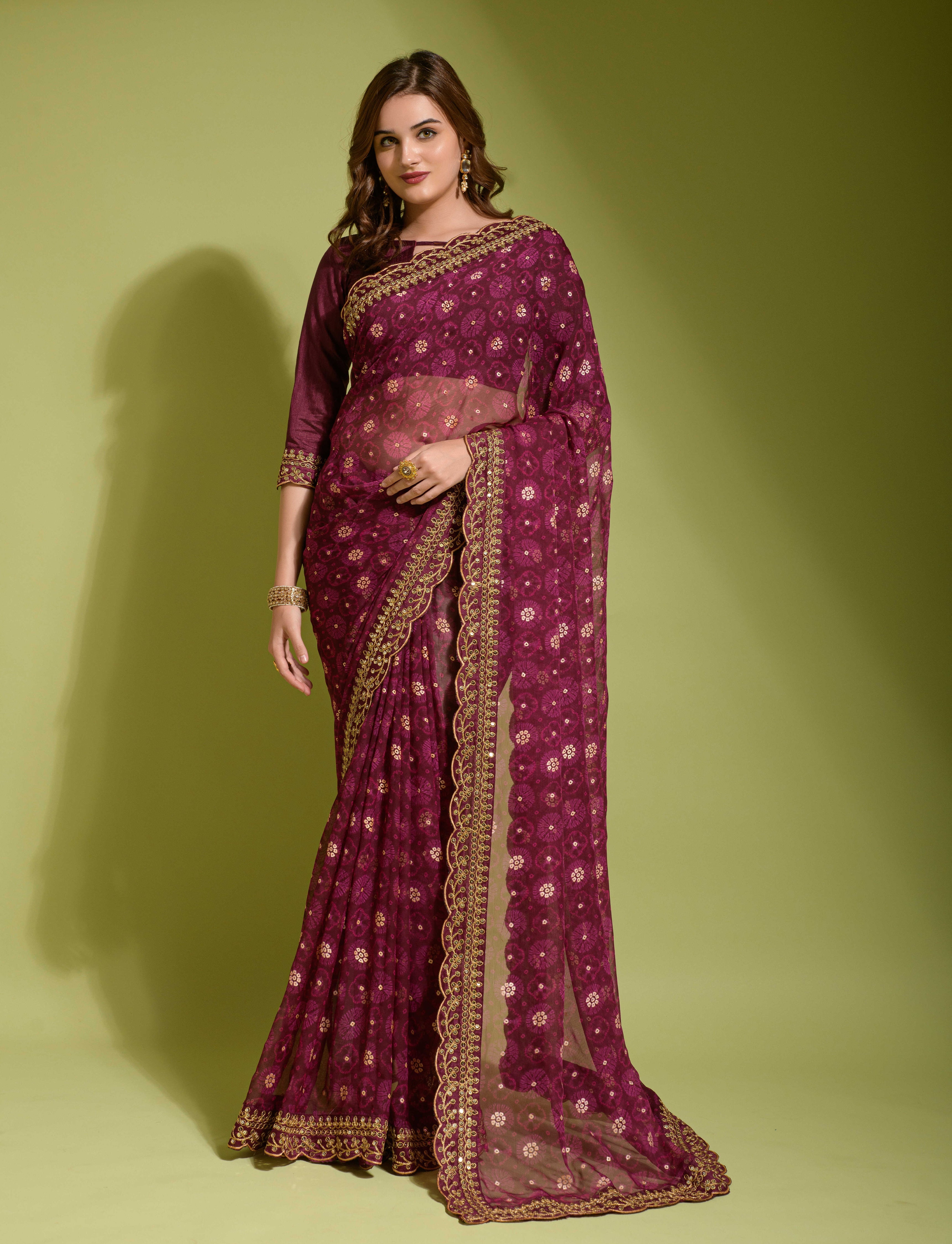 Beautiful Flower print with embroidery cut work lace Saree