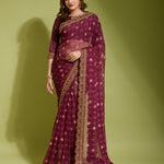 Beautiful Flower print with embroidery cut work lace Saree