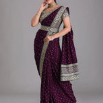 Heavy Pigment Chiffon saree with heavy zari embroidery sequins work lace and blouse With Belt