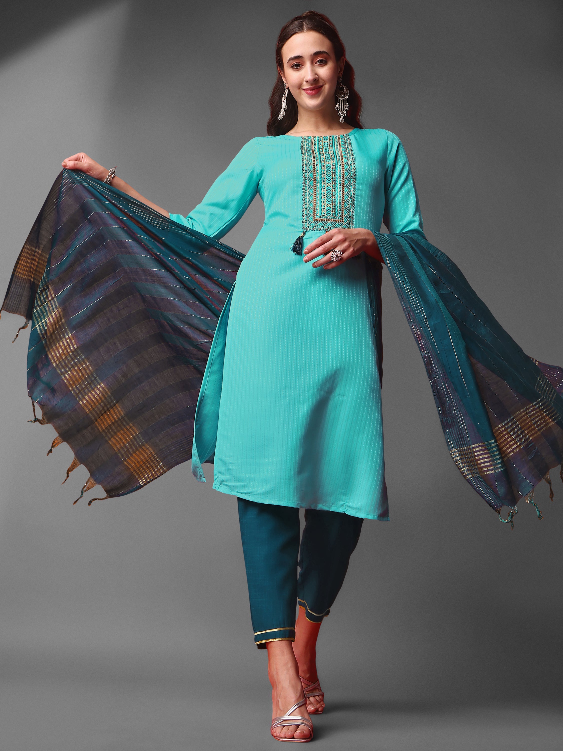 Women  Embroidered Viscose Rayon Blend kurta,Pant and dupatta