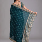 Heavy Pigment Chiffon saree with heavy zari embroidery sequins work lace and blouse With Belt