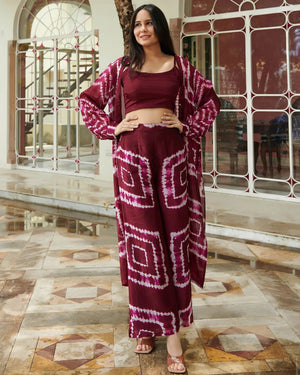 Muslin Printed Top, Palazzo and Jacket 3 Piece Co-ord Set